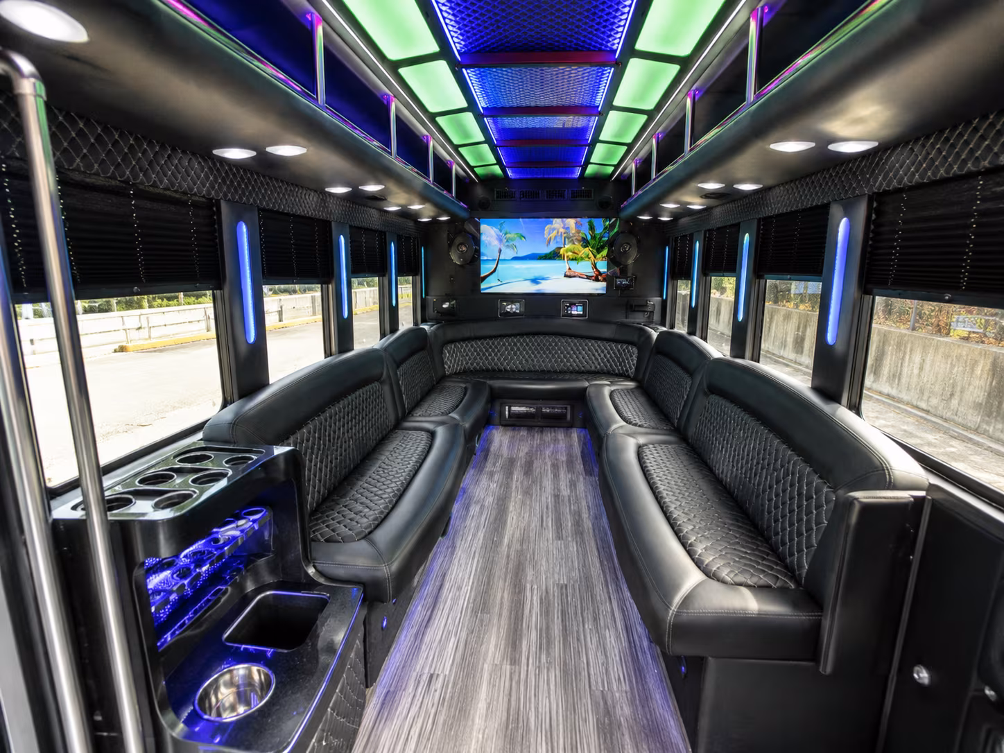 hartford 18 passenger party bus inside